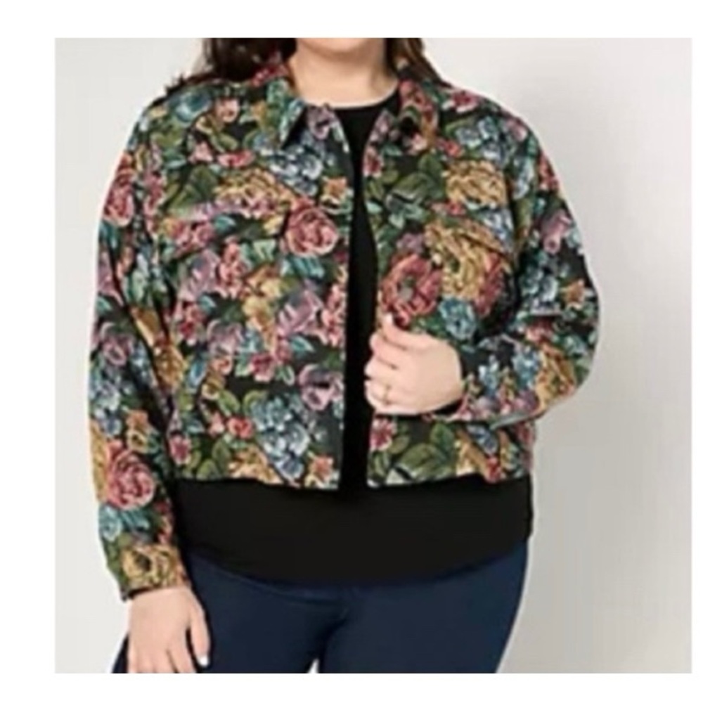 Peace Love World Floral Jacquard Button Front Jacket